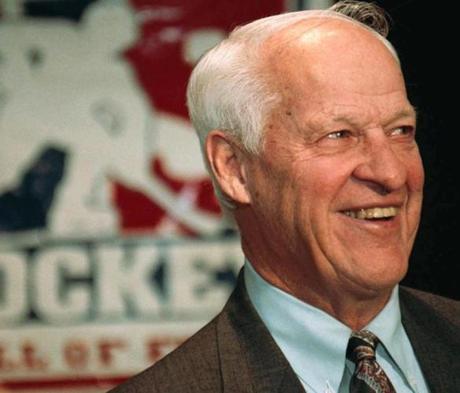 Hockey legend Gordie Howe speaks to the media Wednesday, Nov. 1, 2000, before the U.S. Hockey Hall of Fame's 27th Annual Enshrinement Dinner at the Xcel Energy Center in St. Paul, Minn. Howe, his wife, Colleen, and his two sons, Mark and Marty, were named the recipients of the Hockey Hall of Fame's Wayne Gretzky Award, given to people who have made significant contributions to the growth of American hockey. The Howe family is recognized as the first family of hockey and Gordie Howe is recognized as the greatest player of his time with a career spanning five decades. (AP Photo/Dawn Villella)
